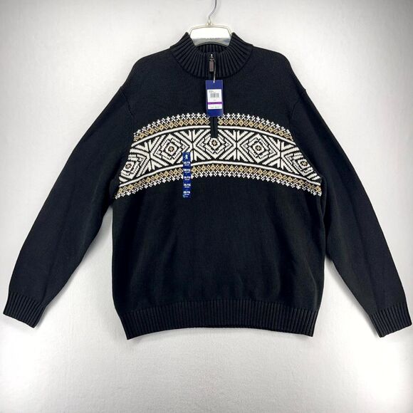 IZOD 5GG Fair Isle Quarterzip Sweater Black Color Mens Size XXL NEW - Picture 1 of 10